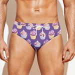 Purple Cupcake Pattern Print Men's Swim Briefs