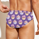 Purple Cupcake Pattern Print Men's Swim Briefs