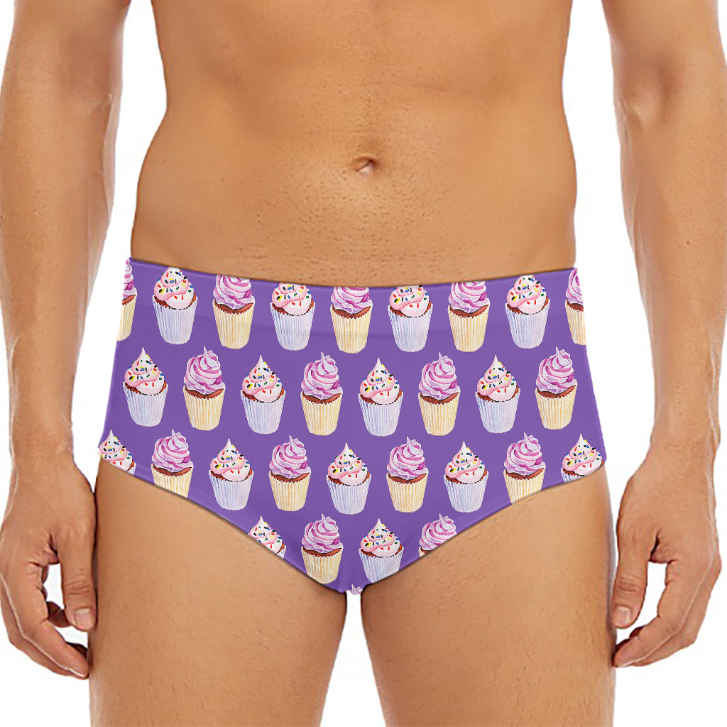 Purple Cupcake Pattern Print Men's Triangle Swim Briefs