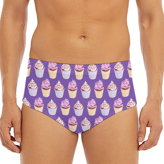 Purple Cupcake Pattern Print Men's Triangle Swim Briefs