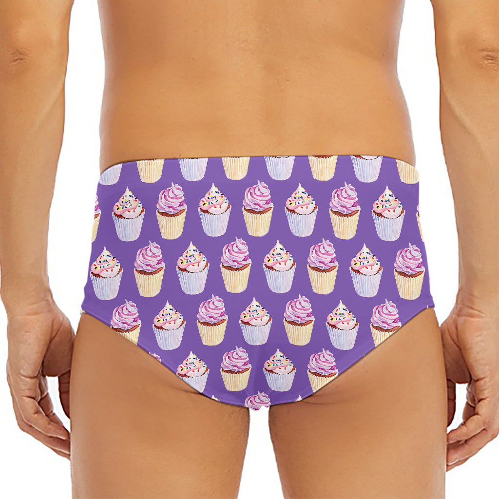 Purple Cupcake Pattern Print Men's Triangle Swim Briefs