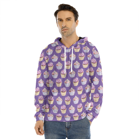 Purple Cupcake Pattern Print Men's Velvet Pullover Hoodie