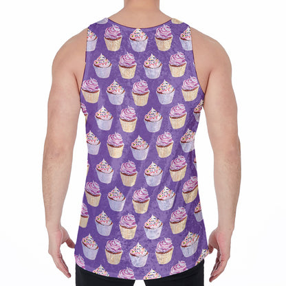 Purple Cupcake Pattern Print Men's Velvet Tank Top