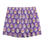Purple Cupcake Pattern Print Mesh Shorts
