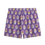 Purple Cupcake Pattern Print Mesh Shorts