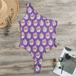 Purple Cupcake Pattern Print One Shoulder Bodysuit