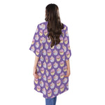 Purple Cupcake Pattern Print Open Front Beach Cover Up