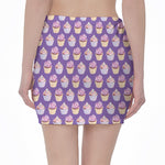 Purple Cupcake Pattern Print Pencil Mini Skirt
