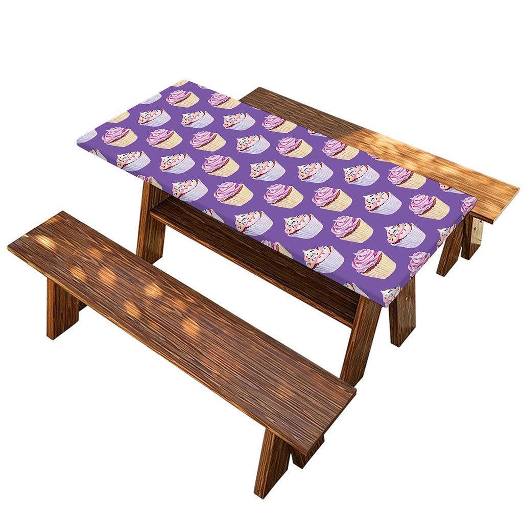 Purple Cupcake Pattern Print Picnic Table Cover