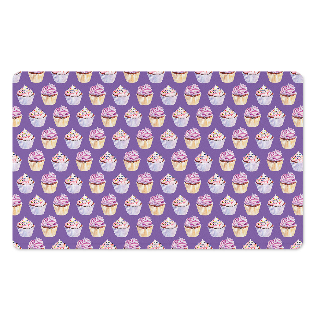 Purple Cupcake Pattern Print Polyester Doormat