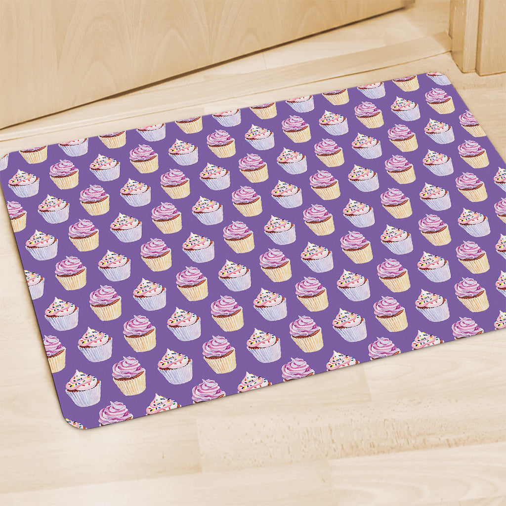 Purple Cupcake Pattern Print Polyester Doormat