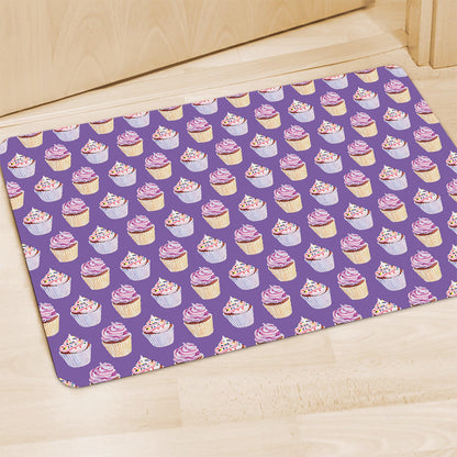 Purple Cupcake Pattern Print Polyester Doormat