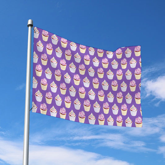 Purple Cupcake Pattern Print Polyester Flag