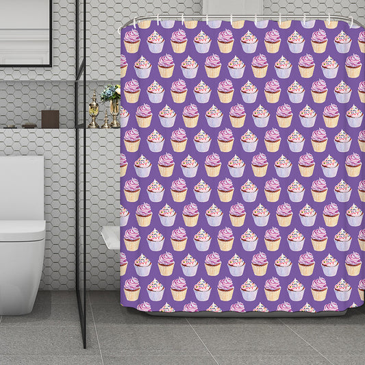 Purple Cupcake Pattern Print Polyester Shower Curtain