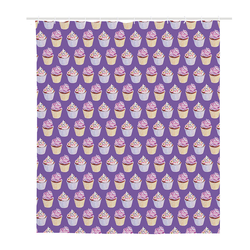 Purple Cupcake Pattern Print Polyester Shower Curtain