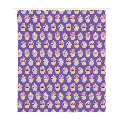 Purple Cupcake Pattern Print Polyester Shower Curtain
