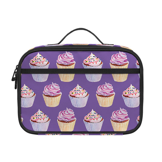 Purple Cupcake Pattern Print Portable Lunch Bag