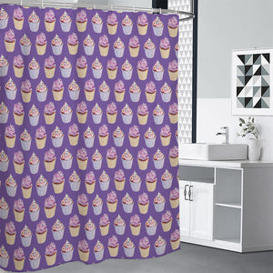 Purple Cupcake Pattern Print Premium Shower Curtain