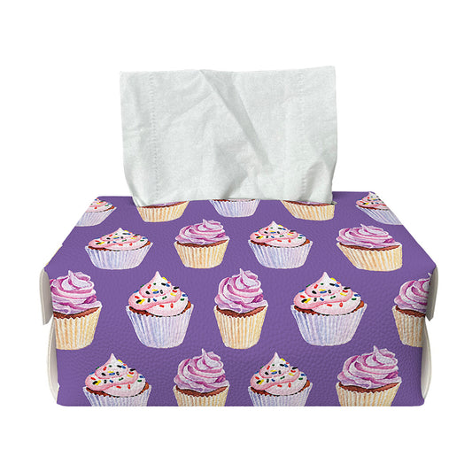 Purple Cupcake Pattern Print Rectangle Tissue Box Cover
