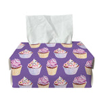 Purple Cupcake Pattern Print Rectangle Tissue Box Cover