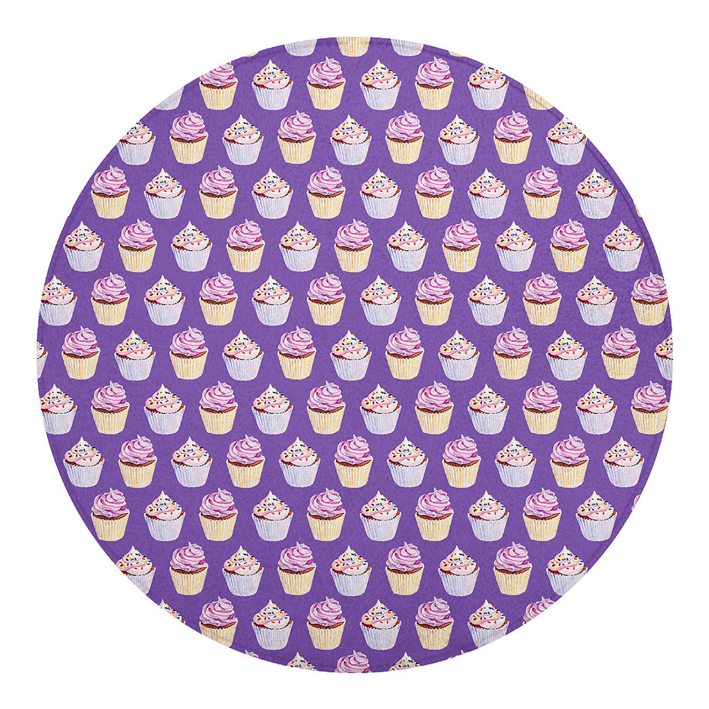 Purple Cupcake Pattern Print Round Blanket