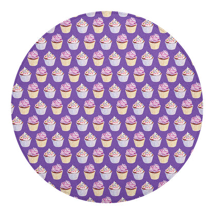 Purple Cupcake Pattern Print Round Blanket