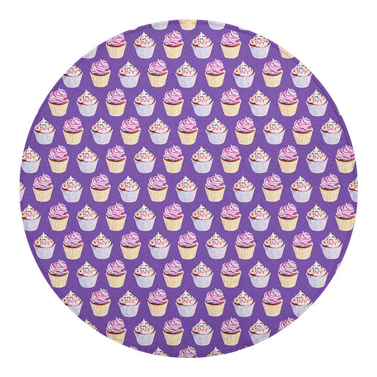 Purple Cupcake Pattern Print Round Blanket