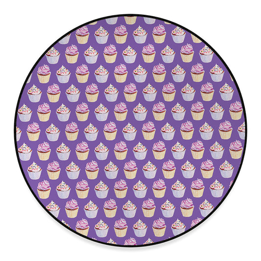 Purple Cupcake Pattern Print Round Floor Mat