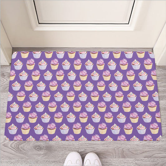 Purple Cupcake Pattern Print Rubber Doormat