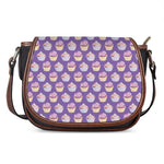 Purple Cupcake Pattern Print Saddle Bag