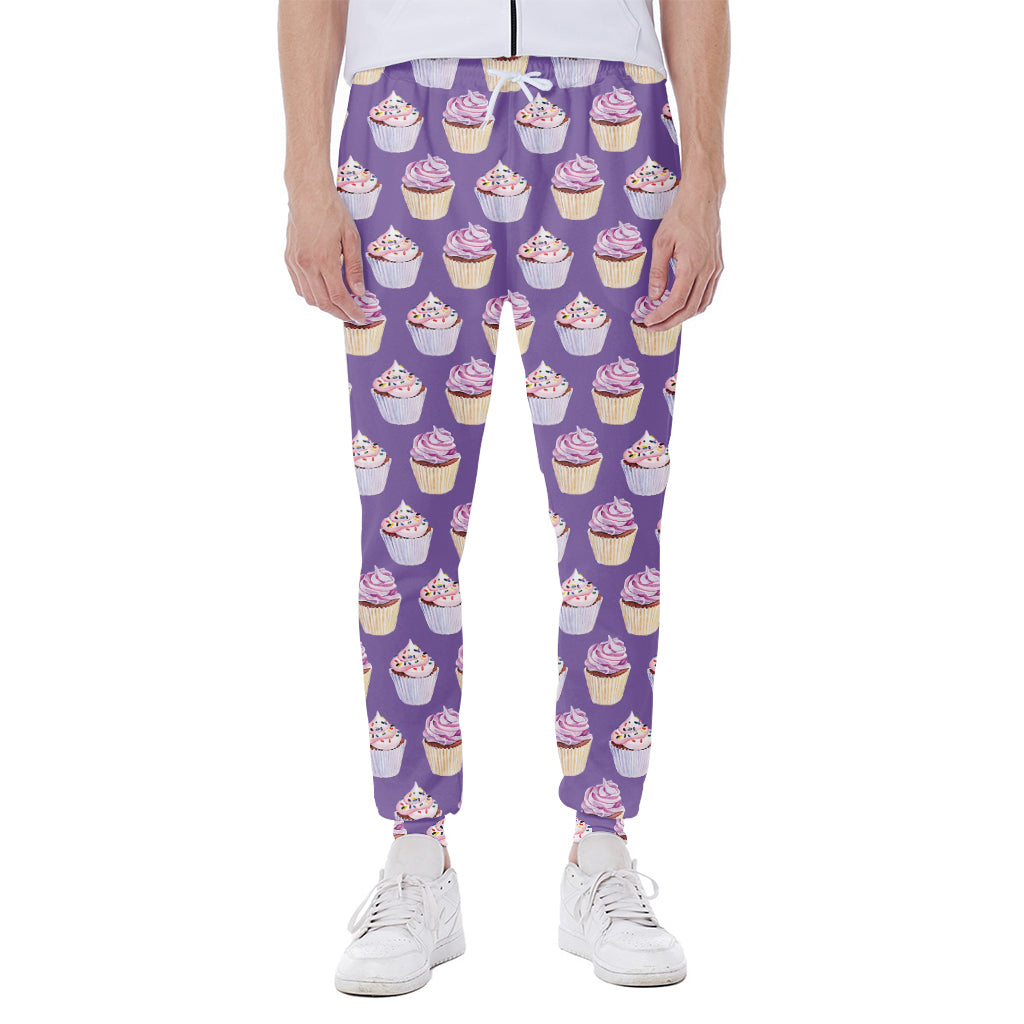Purple Cupcake Pattern Print Scuba Joggers