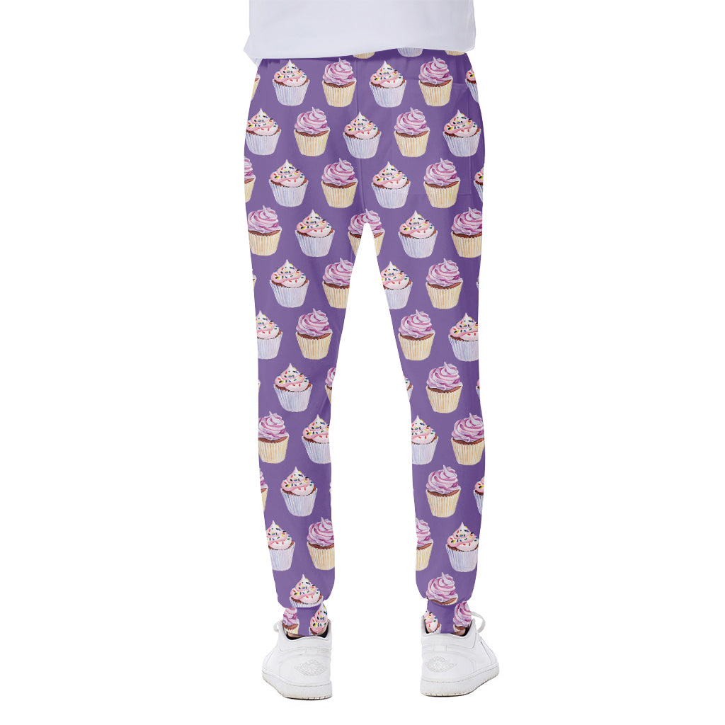 Purple Cupcake Pattern Print Scuba Joggers