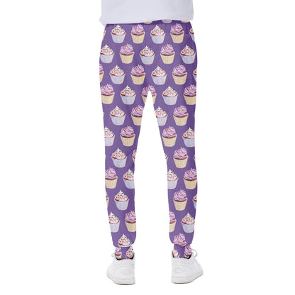 Purple Cupcake Pattern Print Scuba Joggers
