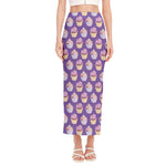 Purple Cupcake Pattern Print Side Slit Maxi Skirt
