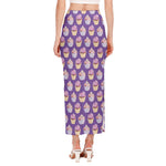 Purple Cupcake Pattern Print Side Slit Maxi Skirt