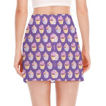 Purple Cupcake Pattern Print Side Slit Mini Skirt