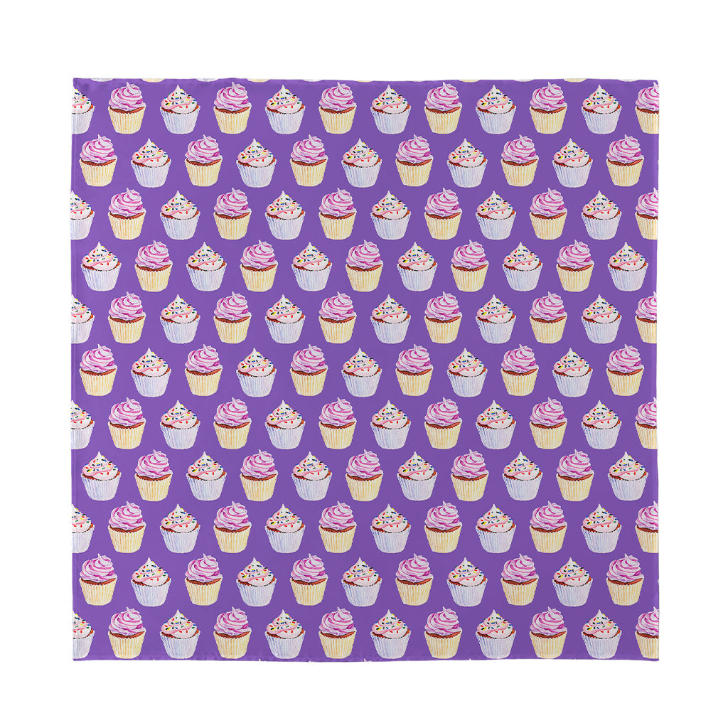 Purple Cupcake Pattern Print Silk Bandana