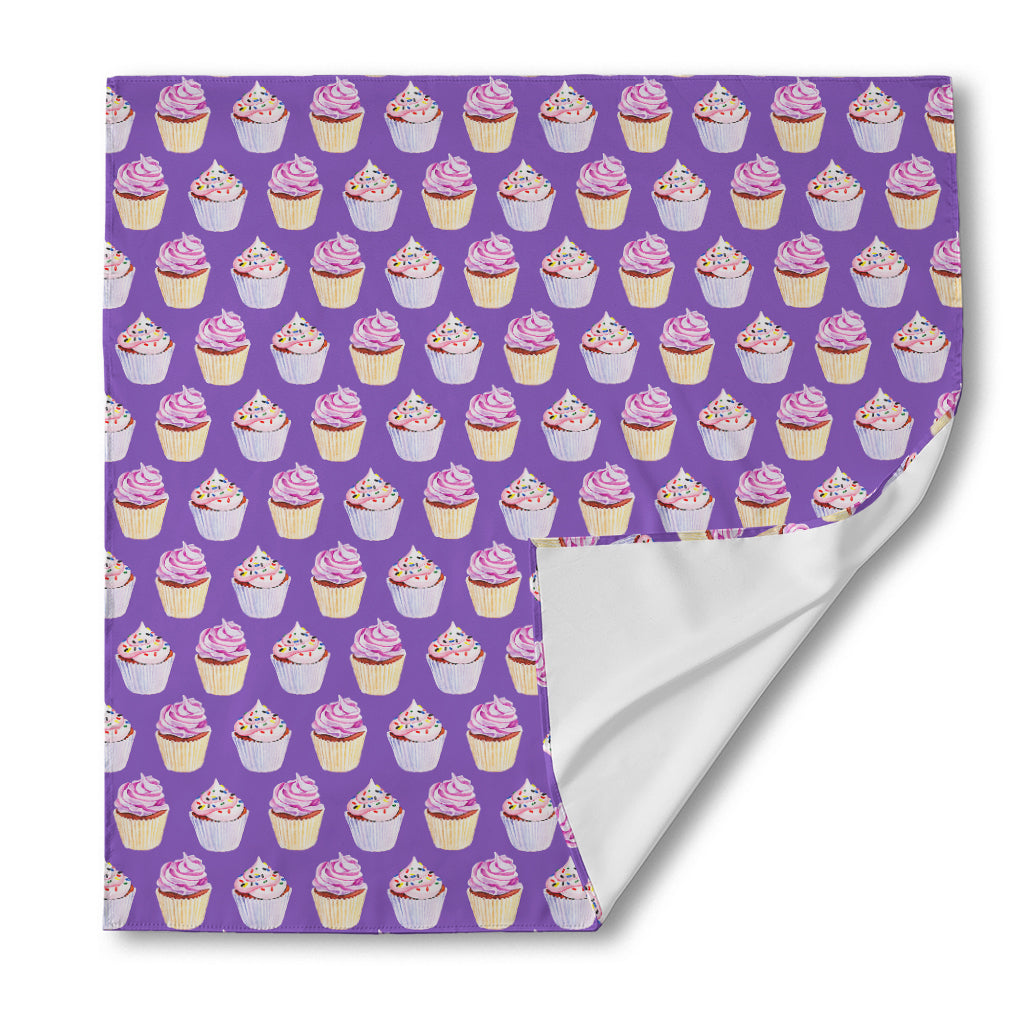 Purple Cupcake Pattern Print Silk Bandana