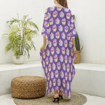 Purple Cupcake Pattern Print Silk V-Neck Kaftan Dress