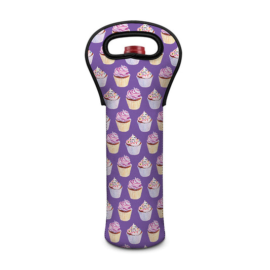 Purple Cupcake Pattern Print Single Neoprene Wine Tote