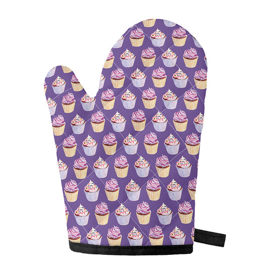 Purple Cupcake Pattern Print Single Oven Mitt