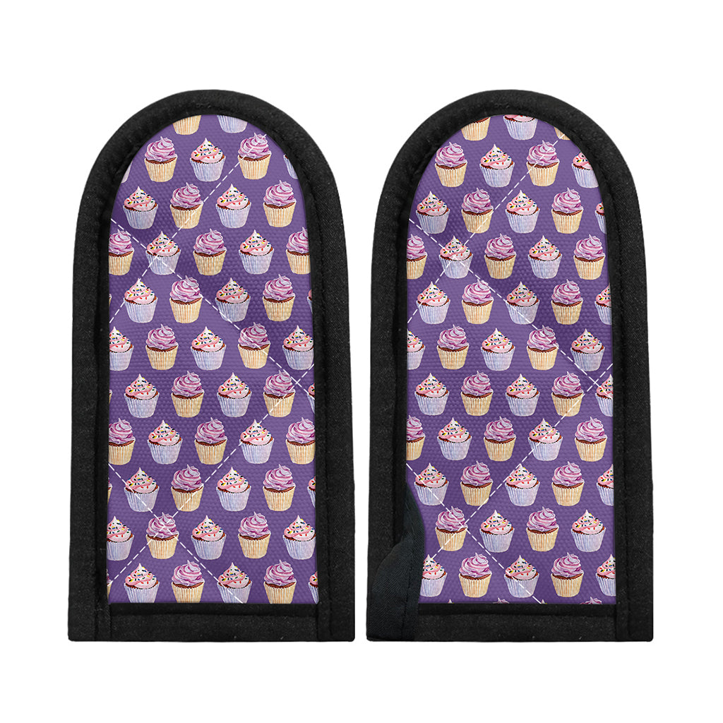 Purple Cupcake Pattern Print Skillet Handle Cover