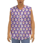 Purple Cupcake Pattern Print Sleeveless Baseball Jersey