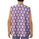 Purple Cupcake Pattern Print Sleeveless Baseball Jersey