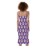 Purple Cupcake Pattern Print Slim Fit Midi Cami Dress