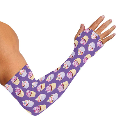 Purple Cupcake Pattern Print Sun Protection Arm Sleeves