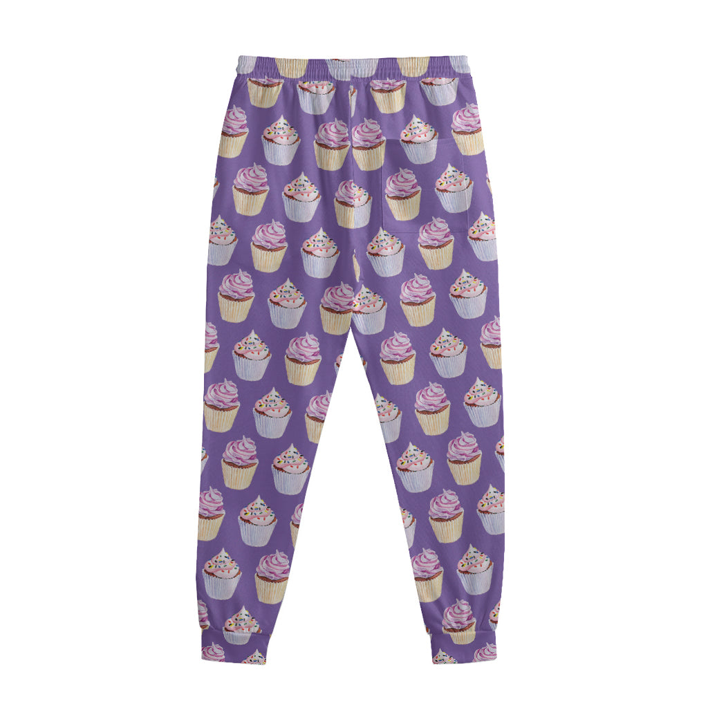 Purple Cupcake Pattern Print Sweatpants