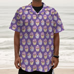 Purple Cupcake Pattern Print Textured Short Sleeve Shirt