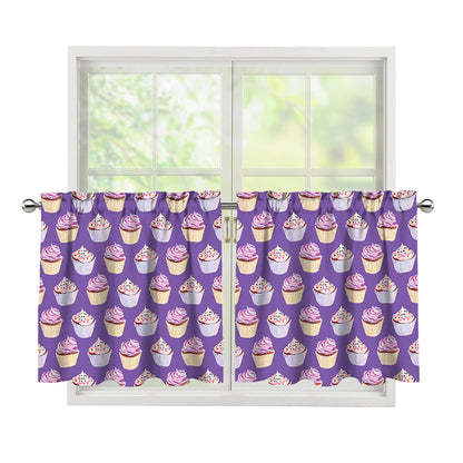 Purple Cupcake Pattern Print Tier Curtains