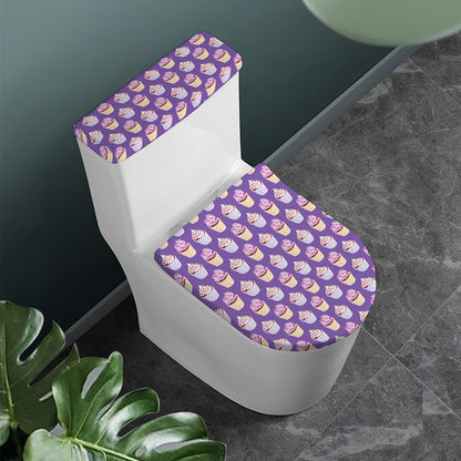 Purple Cupcake Pattern Print Toilet Lid And Tank Cover Set